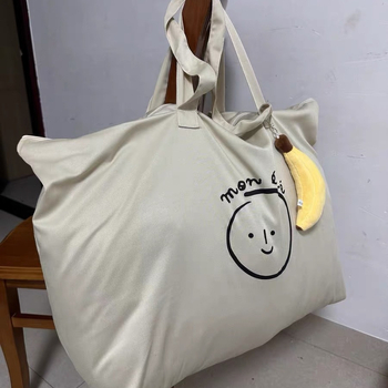 Geantă pentru cuverturi - formă cubică, material din bumbac și in, depozitare multifuncțională pentru dormitor și călătorii