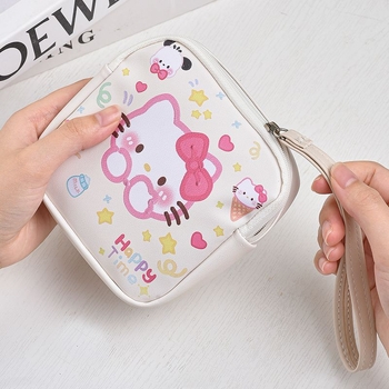 Geantă de depozitare pentru absorbante igienice, formă cubică, material PU, model WS92, stil desen animat drăguț