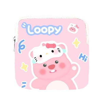 Geantă de depozitare pentru absorbante igienice, formă cubică, material PU, model WS92, stil desen animat drăguț