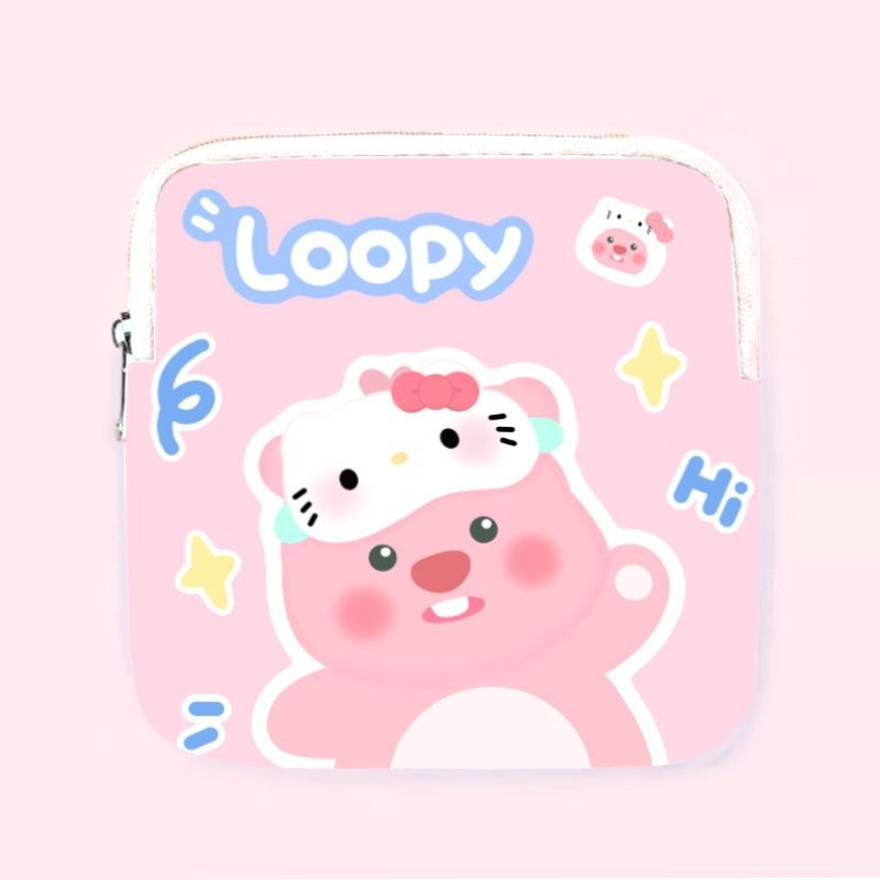 Geantă de depozitare pentru absorbante igienice, formă cubică, material PU, model WS92, stil desen animat drăguț