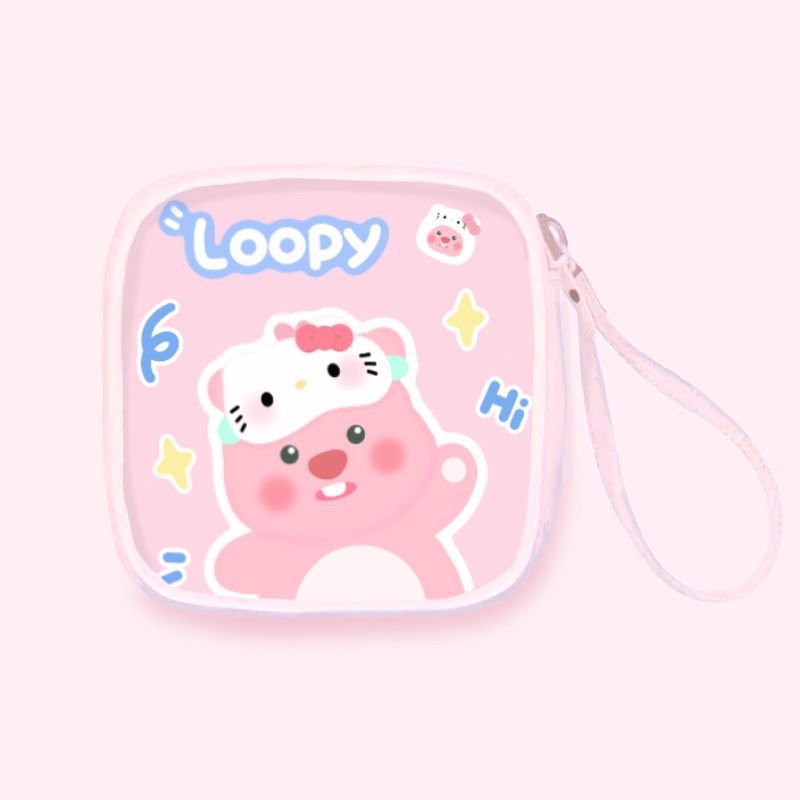 Geantă de depozitare pentru absorbante igienice, formă cubică, material PU, model WS92, stil desen animat drăguț