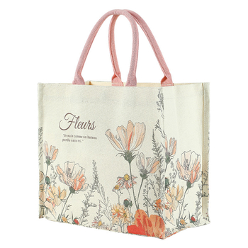 Geantă tote din canvas cu model floral, imprimare laminată, capacitate mare, personalizabilă cu logo, bază și părți