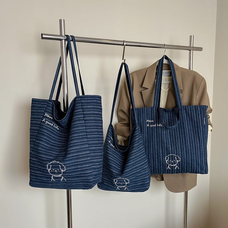 Denim tote torba za ramena s platnenom podstavom, velika kapaciteta, vertikalni kvadratni oblik, otvoreni vrh, džep za mobitel, dvostruki remeni, korejski gradski stil inspiriran