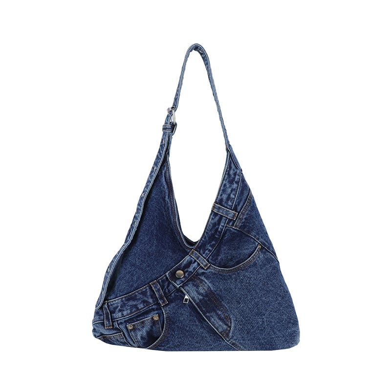 Denim Canvas Tote torba, gradski stil, horizontalni kvadratni oblik, zatvaranje na zip, poliester podstava, Jesen 2025