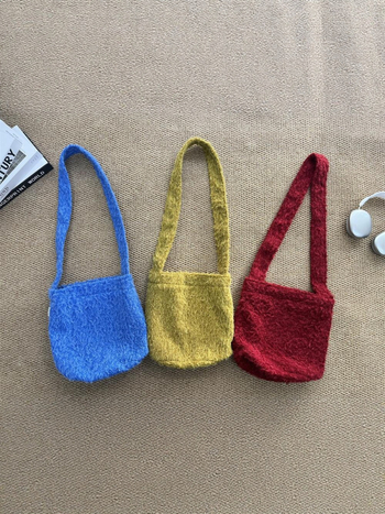 Vunena bucket torba, japansko-korejski stil, magnetska kopča, platnena podstava, pretinac za mobitel