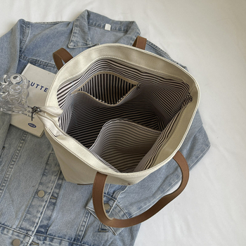 Platnena Tote torba, gradski stil jednostavnosti, zatvaranje na zip, unutarnji pretinci: pretinac sa zipom, pretinac za mobitel, pretinac za identifikaciju