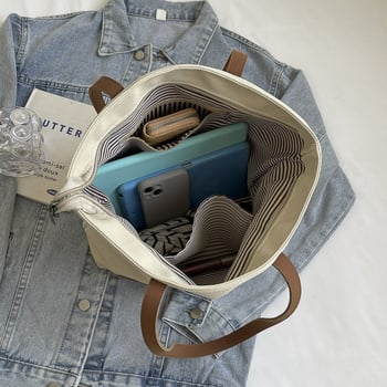 Platnena Tote torba, gradski stil jednostavnosti, zatvaranje na zip, unutarnji pretinci: pretinac sa zipom, pretinac za mobitel, pretinac za identifikaciju