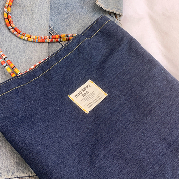 Notelli denim tote torba, gradski stil, dvostrano otvoreni vrh, podstata od poliestera, džep za mobitel, dvije naramenice, svakodnevna upotreba, proljeće 2025
