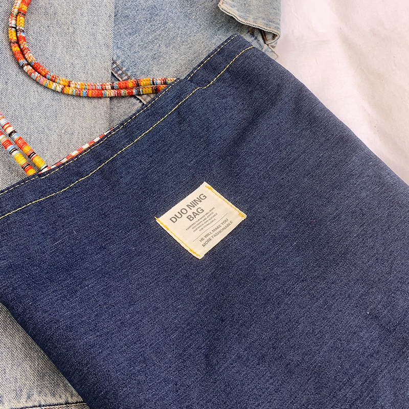 Notelli denim tote torba, gradski stil, dvostrano otvoreni vrh, podstata od poliestera, džep za mobitel, dvije naramenice, svakodnevna upotreba, proljeće 2025