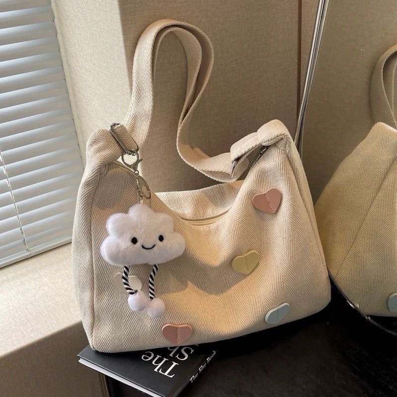 Dumpling platnena crossbody torba za žene, jesen 2025 – vodoravni kvadratni oblik, Oxford platno, zatvaranje zipom, platnena podstava, skriveni unutarnji džep sa zipom, jedan remen, svakodnevna uporaba