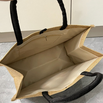 Unisex tote torba od pamuka i lana sa zatvaračem na zip, podstava od platna, vodoravni kvadratni oblik, dvostruke naramenice