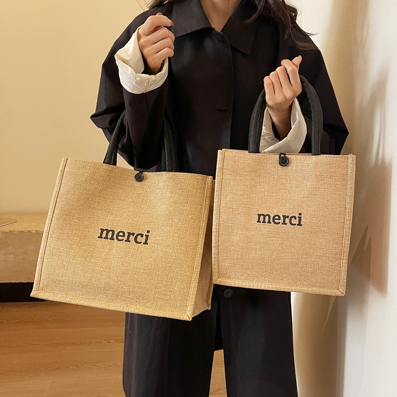 Unisex tote torba od pamuka i lana sa zatvaračem na zip, podstava od platna, vodoravni kvadratni oblik, dvostruke naramenice