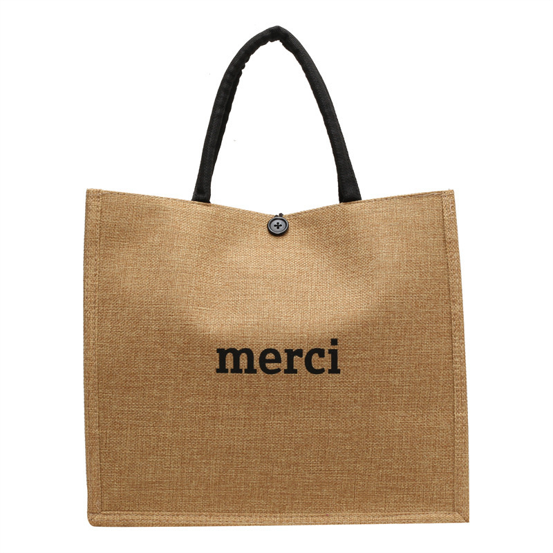 Unisex tote torba od pamuka i lana sa zatvaračem na zip, podstava od platna, vodoravni kvadratni oblik, dvostruke naramenice