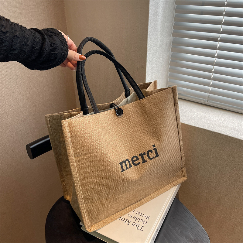 Unisex tote torba od pamuka i lana sa zatvaračem na zip, podstava od platna, vodoravni kvadratni oblik, dvostruke naramenice