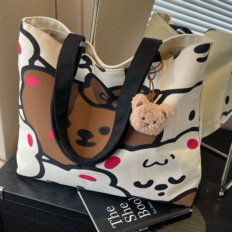 Platnena tote torba za žene s zatvaračem, horizontalnog kvadratnog oblika, dvostruke naramenice, unutarnja pretinica za telefon – pogodna za rekreacijska putovanja