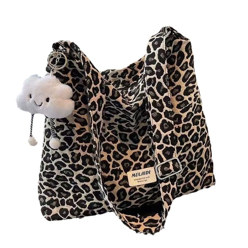 Bucket torba od platna s leopard printom, zatvarač, uspravni kvadratni oblik, džep za telefon, marka Rongku
