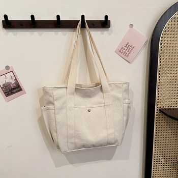 Platnena ženska tote torba sa zatvaračem, nylon podstavom, vertikalnog kvadratnog oblika, unutarnji džepovi za telefon i identifikacijsku karticu