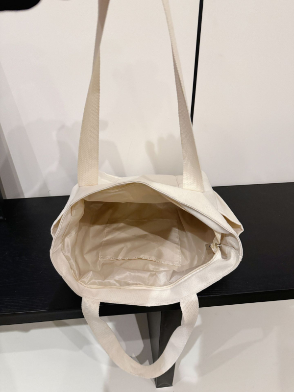 Platnena ženska tote torba sa zatvaračem, nylon podstavom, vertikalnog kvadratnog oblika, unutarnji džepovi za telefon i identifikacijsku karticu