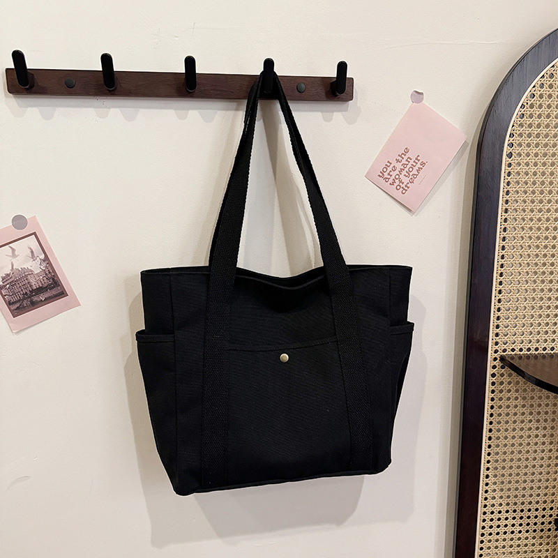Platnena ženska tote torba sa zatvaračem, nylon podstavom, vertikalnog kvadratnog oblika, unutarnji džepovi za telefon i identifikacijsku karticu