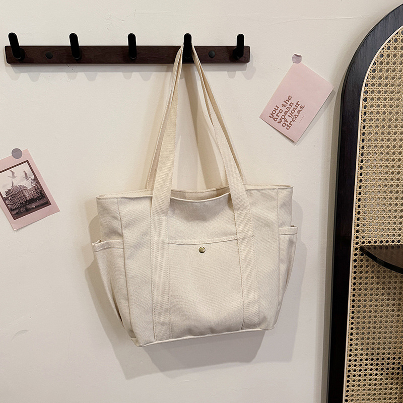 Platnena ženska tote torba sa zatvaračem, nylon podstavom, vertikalnog kvadratnog oblika, unutarnji džepovi za telefon i identifikacijsku karticu