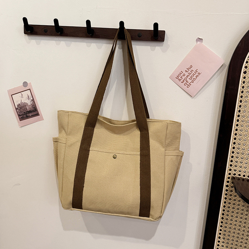 Platnena ženska tote torba sa zatvaračem, nylon podstavom, vertikalnog kvadratnog oblika, unutarnji džepovi za telefon i identifikacijsku karticu