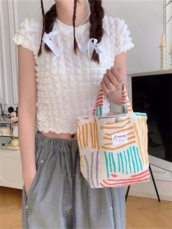 Rainbow corduroy vertikalna kvadratna torba s magnetskim zatvaračem, dvostruke naramenice, bez podstavke