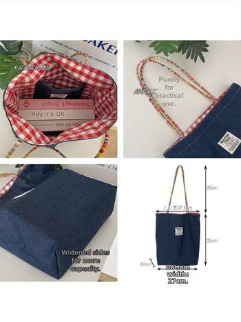 Torba tote s urbanom jednostavnošću, denim materijal, uspravni četverokutni oblik, džep za mobitel