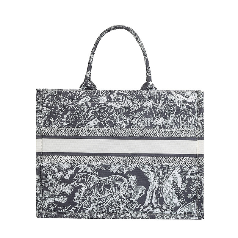 Platnena torba za nošenje s tigrovom vezo, nacionalni stil, za svakodnevnu upotrebu (Materijal: platno; Oblik: vodoravni kvadrat; Otvaranje: zip; Unutarnji džep sa zipom; Podstava: poliester)