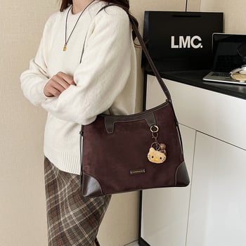 Ženska baršunasta crossbody torba tip tote za svakodnevnu upotrebu, vodoravni kvadratni oblik, zatvarač, podstava od platna, dvostruke naramenice, Jesen 2025