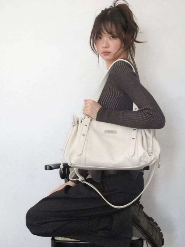 Torba Tote od prave kože, oblik knedle, zatvaranje na munju, unisex stil