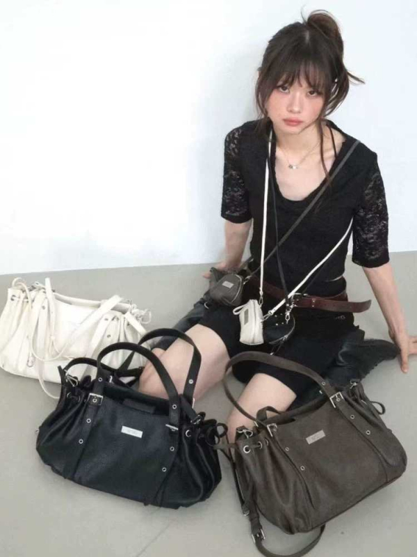 Torba Tote od prave kože, oblik knedle, zatvaranje na munju, unisex stil