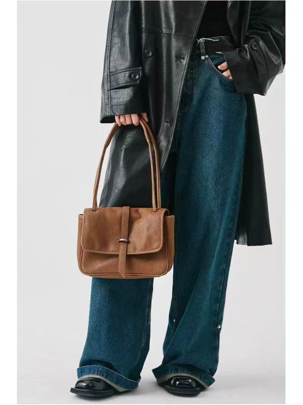 Qiu Zhen PU Messenger Táska Fedéllel, Keresztpántos Válltáska, Vászon Belső, Cipzáras Zseb