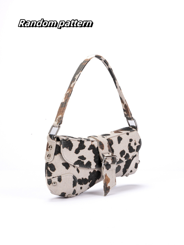 JULI torbica za rameno s leopard uzorkom i poklopcem, platno, gradski stil, asimetrični dizajn