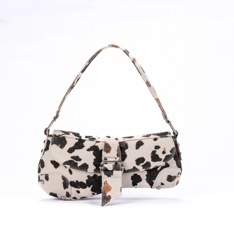 JULI torbica za rameno s leopard uzorkom i poklopcem, platno, gradski stil, asimetrični dizajn