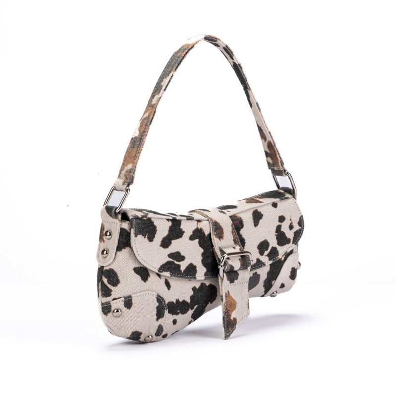 JULI torbica za rameno s leopard uzorkom i poklopcem, platno, gradski stil, asimetrični dizajn
