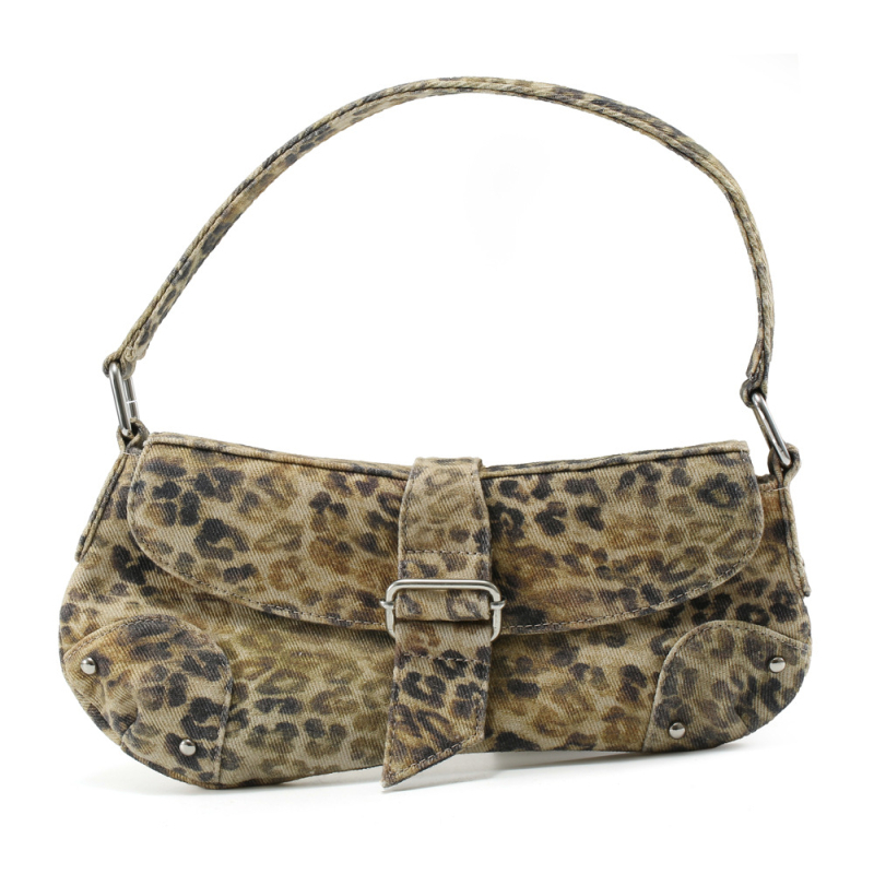 JULI torbica za rameno s leopard uzorkom i poklopcem, platno, gradski stil, asimetrični dizajn