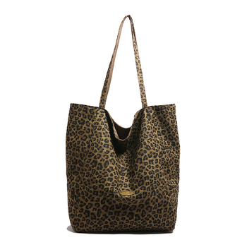 Leopard print nylon Tote torba – dvostruke naramenice, otvoreni vrh, poliester podstava