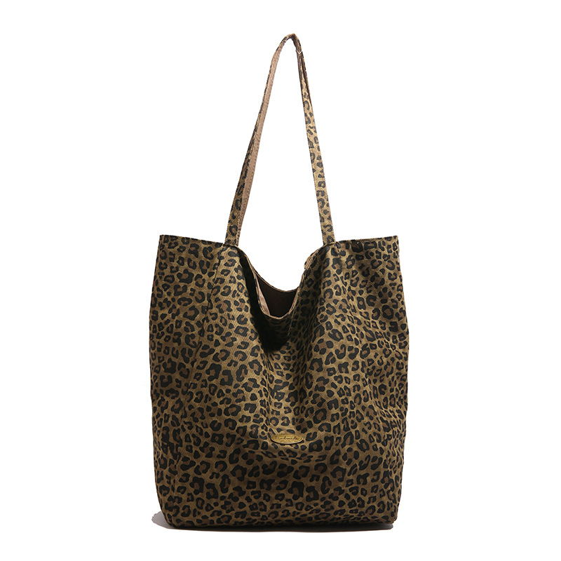 Leopard print nylon Tote torba – dvostruke naramenice, otvoreni vrh, poliester podstava