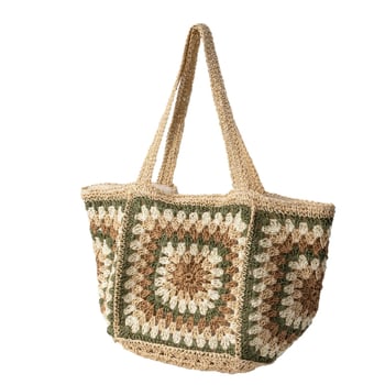 Egy vállon hordható, gyémánt mintás szalma tote, kézműves, nagy kapacitású, mágneszár, belső zsebek telefonhoz és igazolványhoz