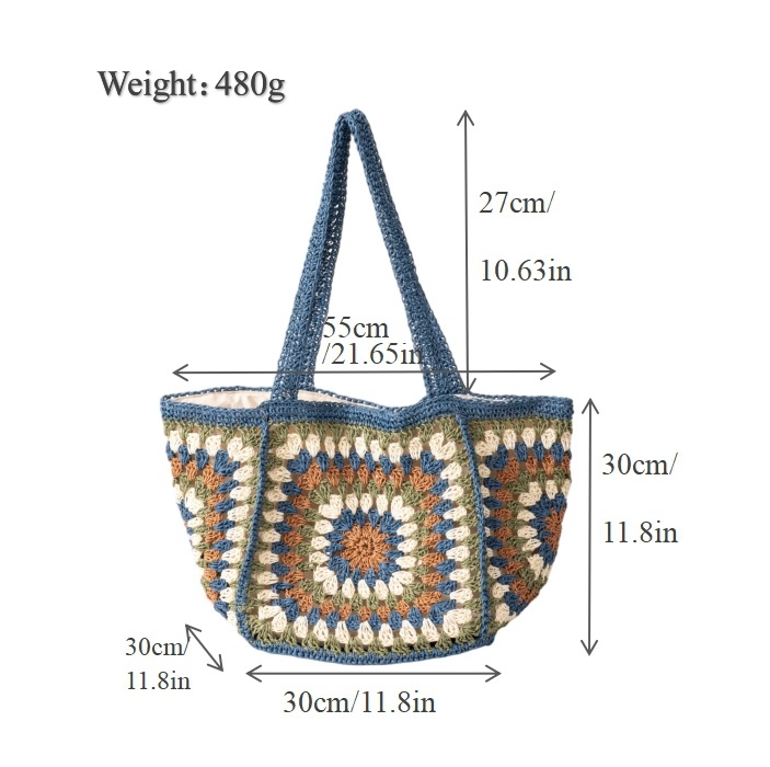 Egy vállon hordható, gyémánt mintás szalma tote, kézműves, nagy kapacitású, mágneszár, belső zsebek telefonhoz és igazolványhoz