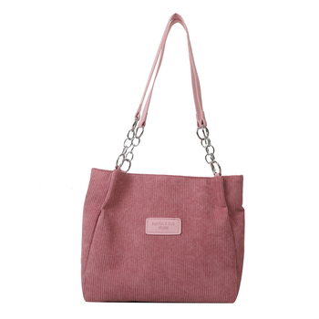Corduroy Tote torba sa zatvaračem, poliester podstava, gradski stil, vodoravni kvadratni oblik