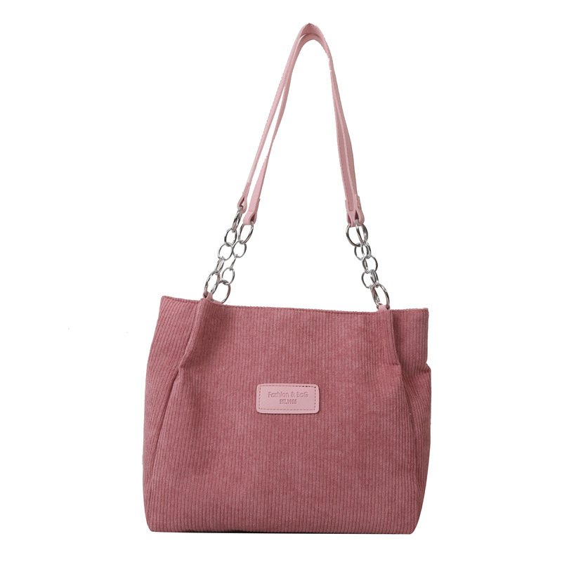 Corduroy Tote torba sa zatvaračem, poliester podstava, gradski stil, vodoravni kvadratni oblik
