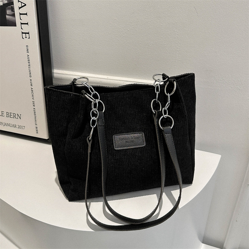 Corduroy Tote torba sa zatvaračem, poliester podstava, gradski stil, vodoravni kvadratni oblik