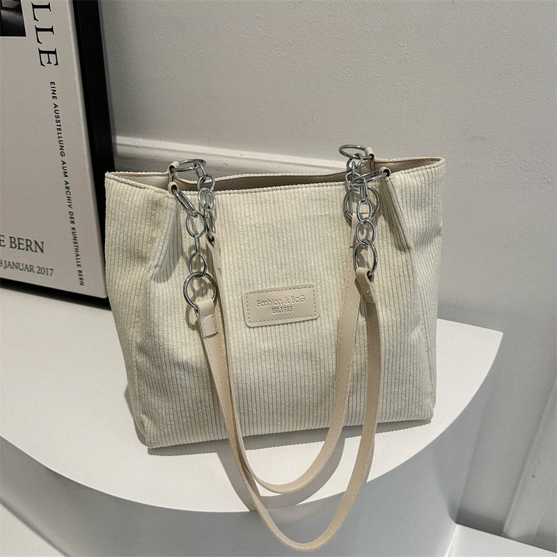 Corduroy Tote torba sa zatvaračem, poliester podstava, gradski stil, vodoravni kvadratni oblik