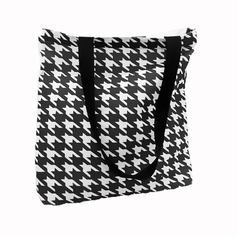 Crno-bijela tašna preko ramena s uzorkom houndstooth, od platna, velika kapaciteta, moderna i svestrana za žene