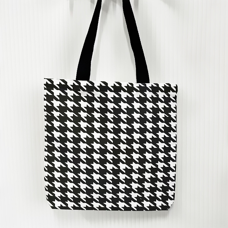 Crno-bijela tašna preko ramena s uzorkom houndstooth, od platna, velika kapaciteta, moderna i svestrana za žene