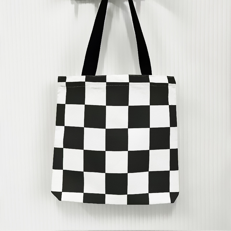 Crno-bijela tašna preko ramena s uzorkom houndstooth, od platna, velika kapaciteta, moderna i svestrana za žene