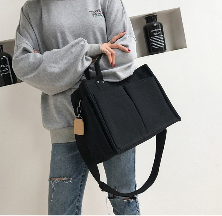 Ženska platnena Tote torba, gradski minimalistički stil, vodoravni kvadratni oblik, magnetska kopča