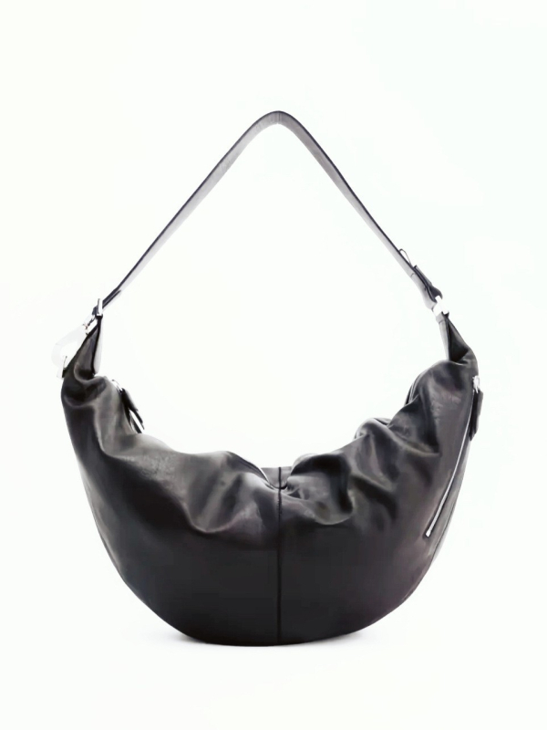 Dumpling τσάντα από γνήσιο δέρμα, αστικός μινιμαλισμός, με κλείσιμο φερμουάρ, εσωτερικό τσεπάκι με φερμουάρ και θήκη τηλεφώνου