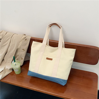 Platnena tote torba velike kapacitete, casual dizajn color-block, torba za pod pazuhom i preko ramena, ženska ručna torba